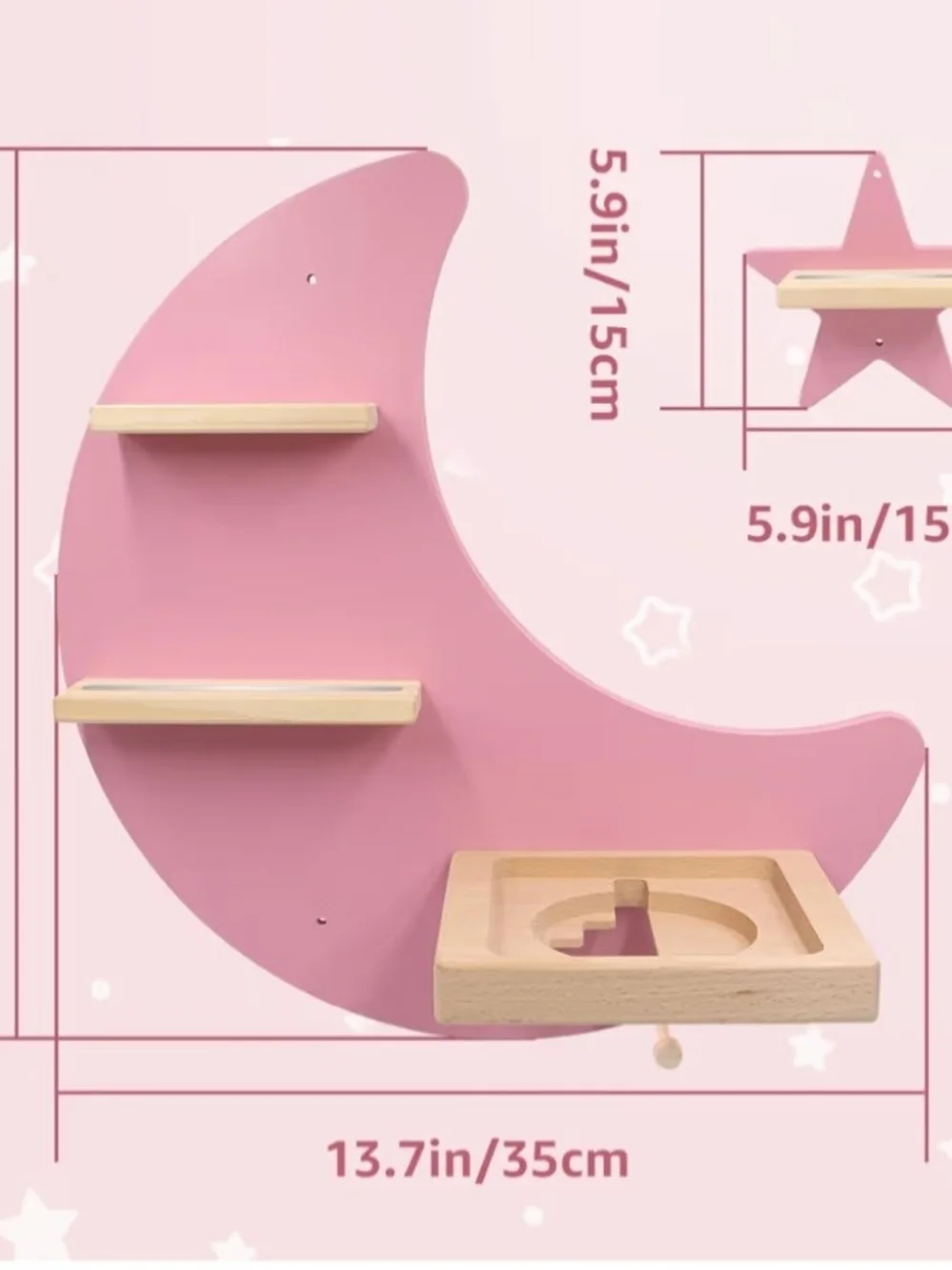 Pink Moon Wall Shelf with Wood Perches